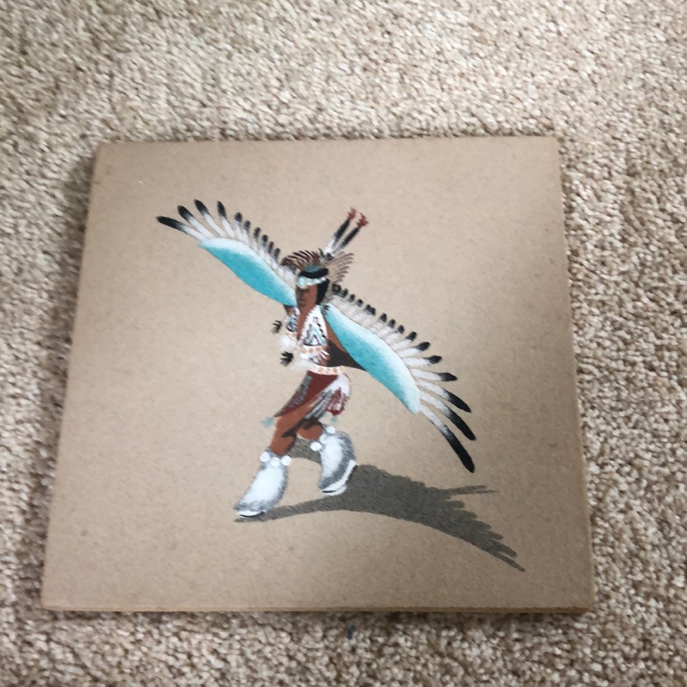 Navajo eagle dancer sand photo by L. Sandman